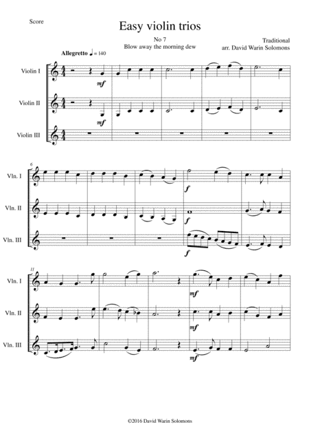 Blow away the morning dew for violin trio (arr. David Warin Solomons)