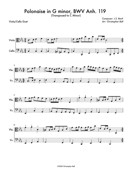 Polonaise in G minor, BWV Anh. 119 (Viola/Cello Duet) (arr. Christopher Bell)