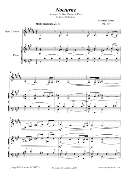 Fauré: Nocturne Op. 104 for Bass Clarinet & Piano (arr. James Guthrie, ASCAP)