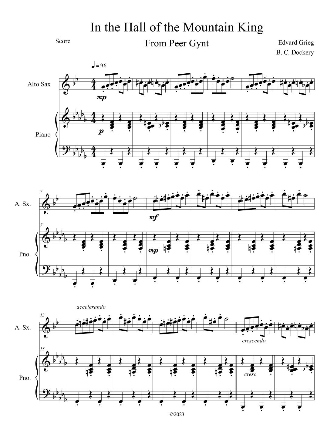 In the Hall of the Mountain King (Alto Sax Solo with Piano Accompaniment) (arr. B. C. Dockery)