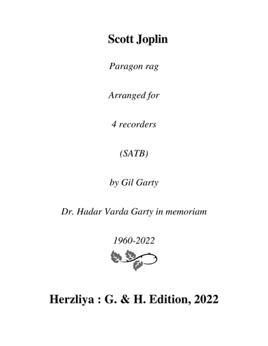 Paragon rag (arrangement for 4 recorders (SATB)) (arr. Gil Garty)