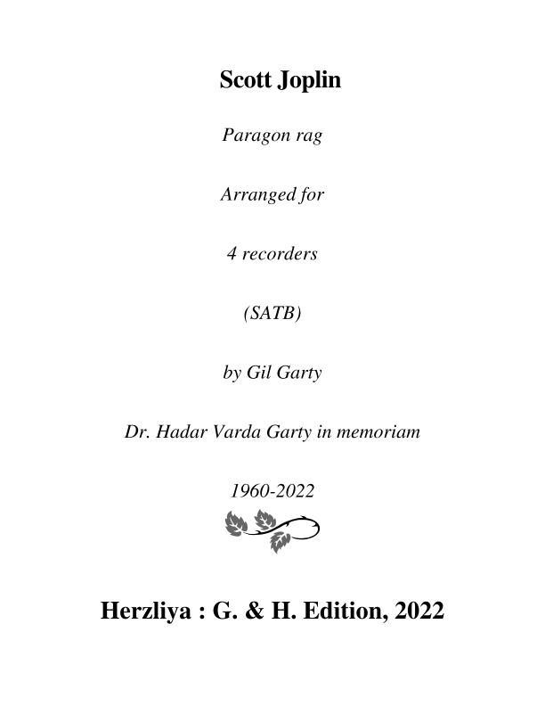 Paragon rag (arrangement for 4 recorders (SATB)) (arr. Gil Garty)