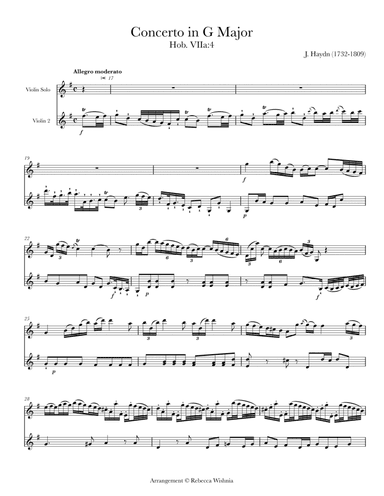 Violin Concerto in G Major, Hob. VIIa:4 (arr. 2 violins) (arr. Rebecca Wishnia)