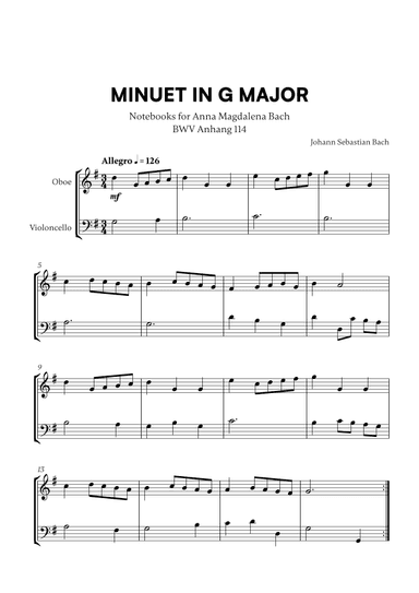 Minuet in G Major (BWV Anh. 114) (for Oboe and Cello) (arr. Cadenza Editions)