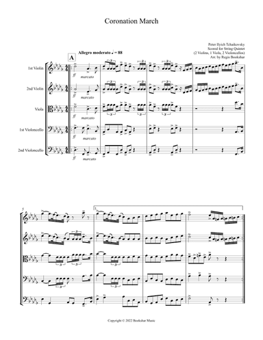 Coronation March (Db) (String Quintet - 2 Violins, 1 Viola, 2 Cello) (arr. Regis Bookshar)
