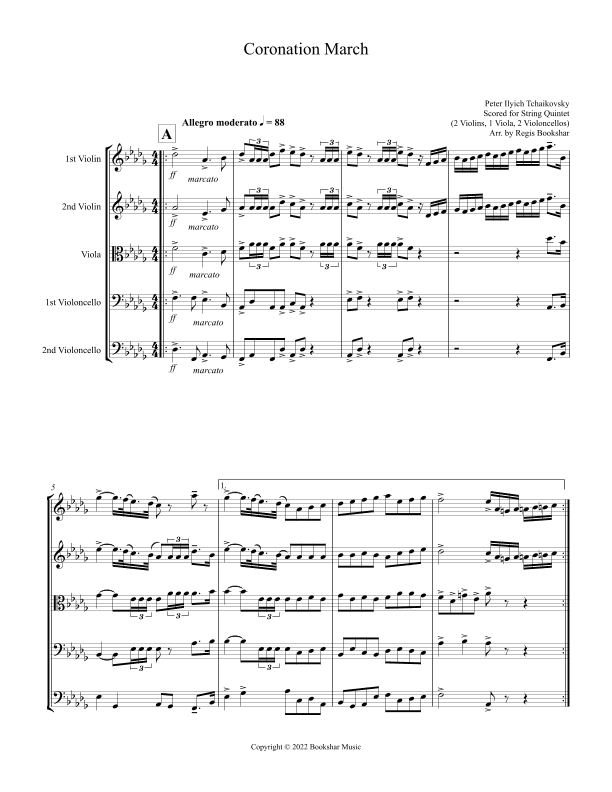 Coronation March (Db) (String Quintet - 2 Violins, 1 Viola, 2 Cello) (arr. Regis Bookshar)