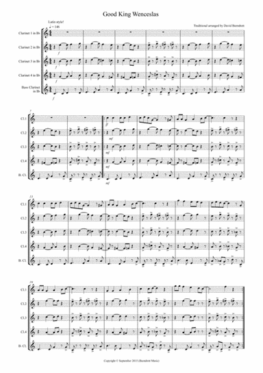 Good King Wenceslas (Latin Style!) for Clarinet Quintet (arr. David Burndrett)