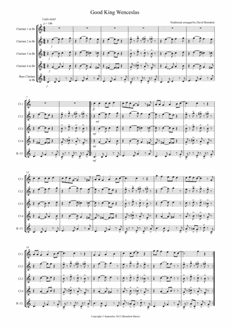 Good King Wenceslas (Latin Style!) for Clarinet Quintet (arr. David Burndrett)