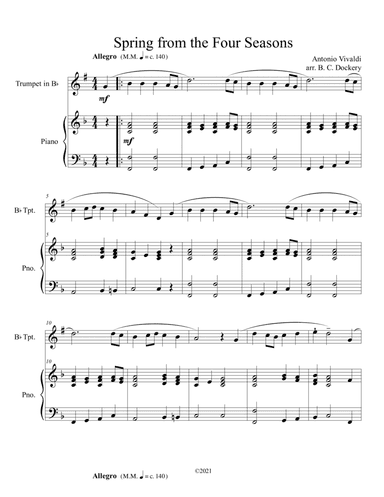 Spring from the Four Seasons (Trumpet Solo) with piano accompaniment (arr. B. C. Dockery)