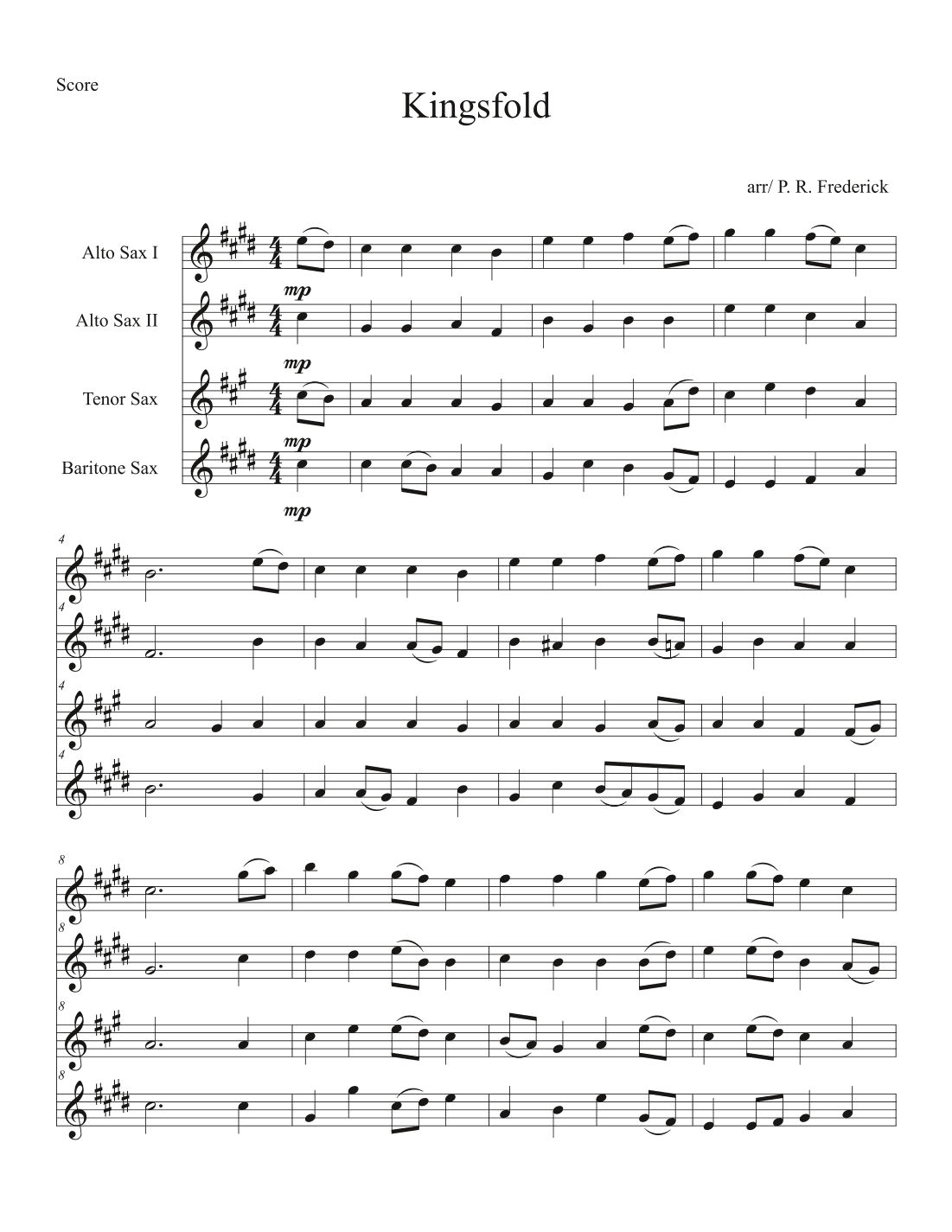Kingsfold (Saxophone Quartet) (arr. P. R. Frederick)