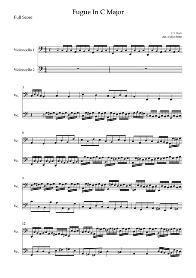 Fugue In C Major (J. S. Bach) for Cello Duo (arr. Fabio Britto)