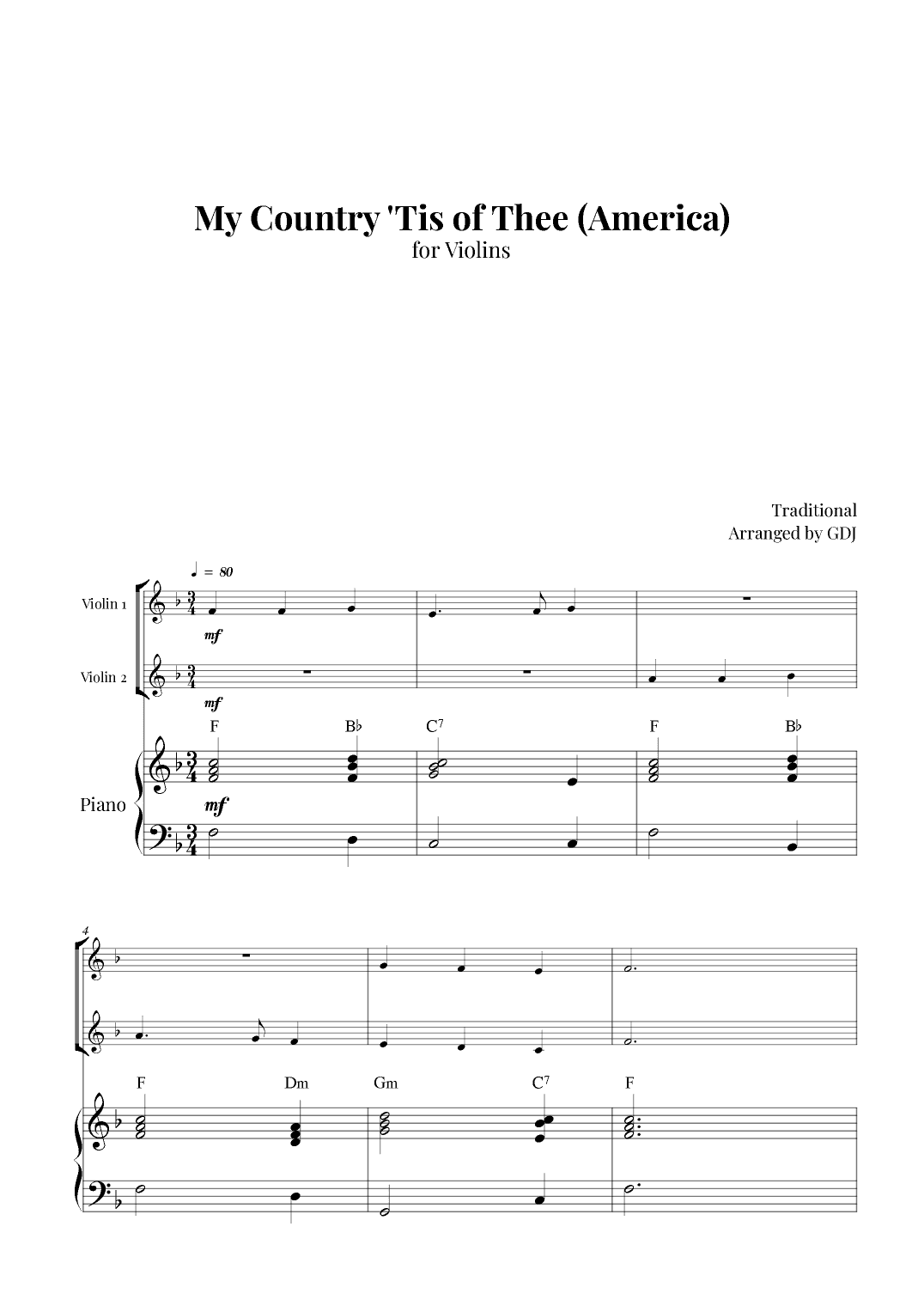My Country 'Tis of Thee (America) (arr. GDJ)
