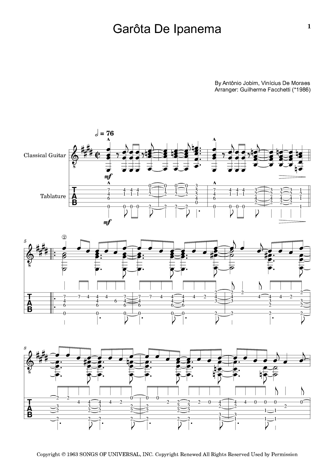 Garôta De Ipanema (arr. Guilherme Facchetti)