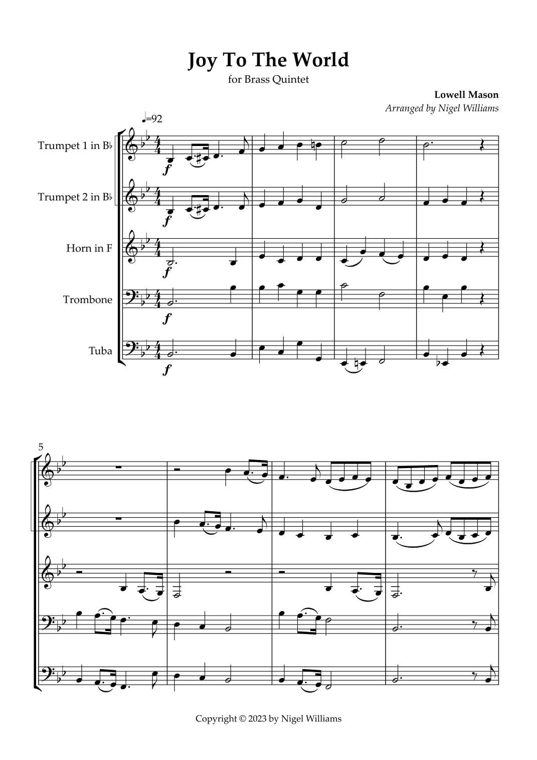 Joy To The World (arr. Nigel Williams)