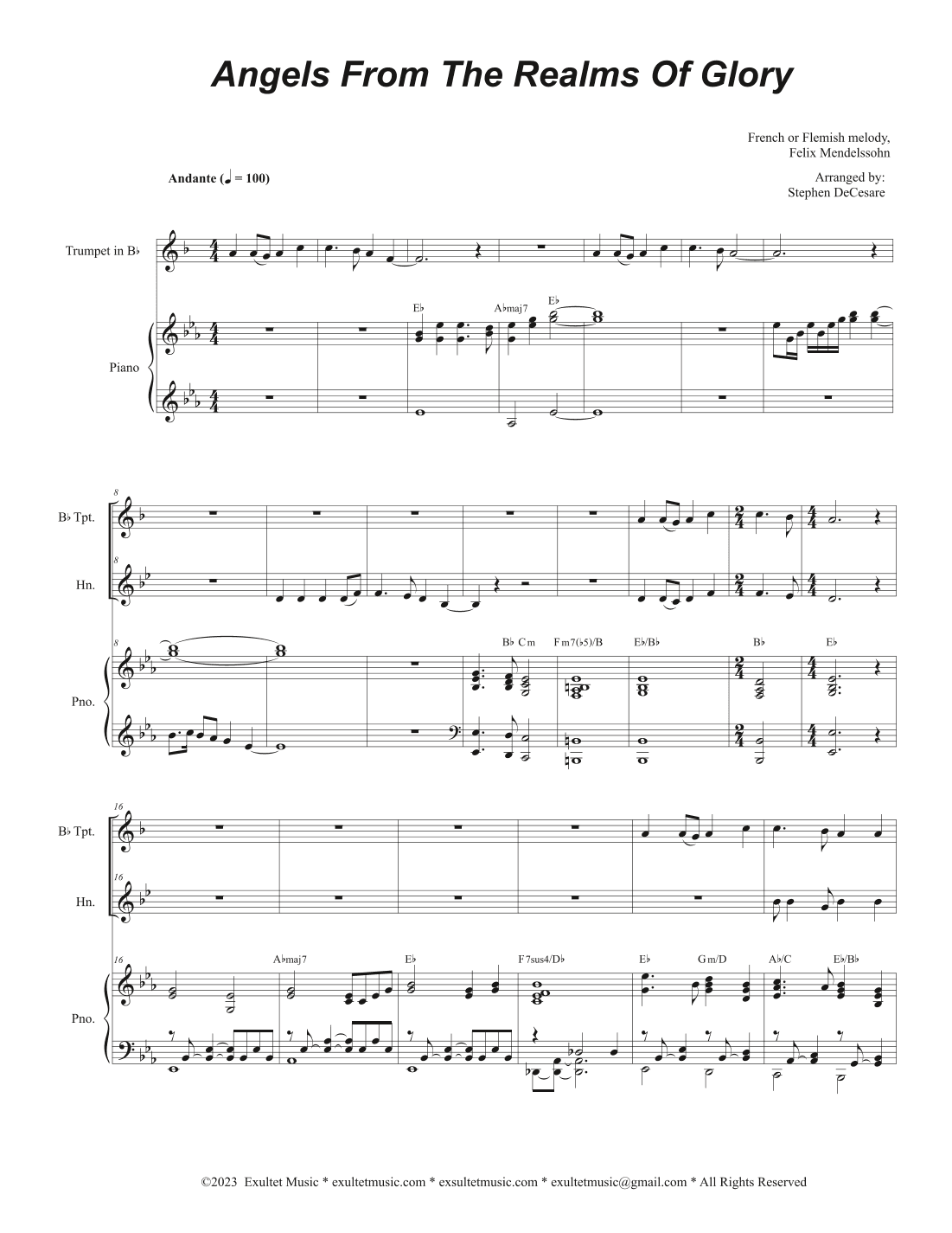 Angels From The Realms Of Glory (Duet for Bb-Trumpet and French Horn) (arr. Stephen DeCesare)