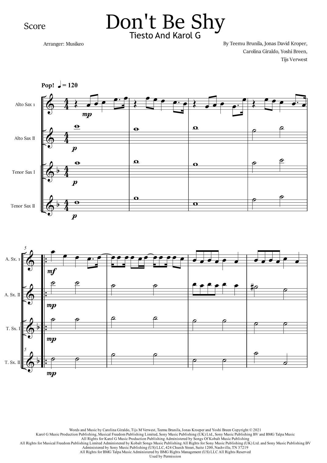 Don't Be Shy (arr. Musikeo)