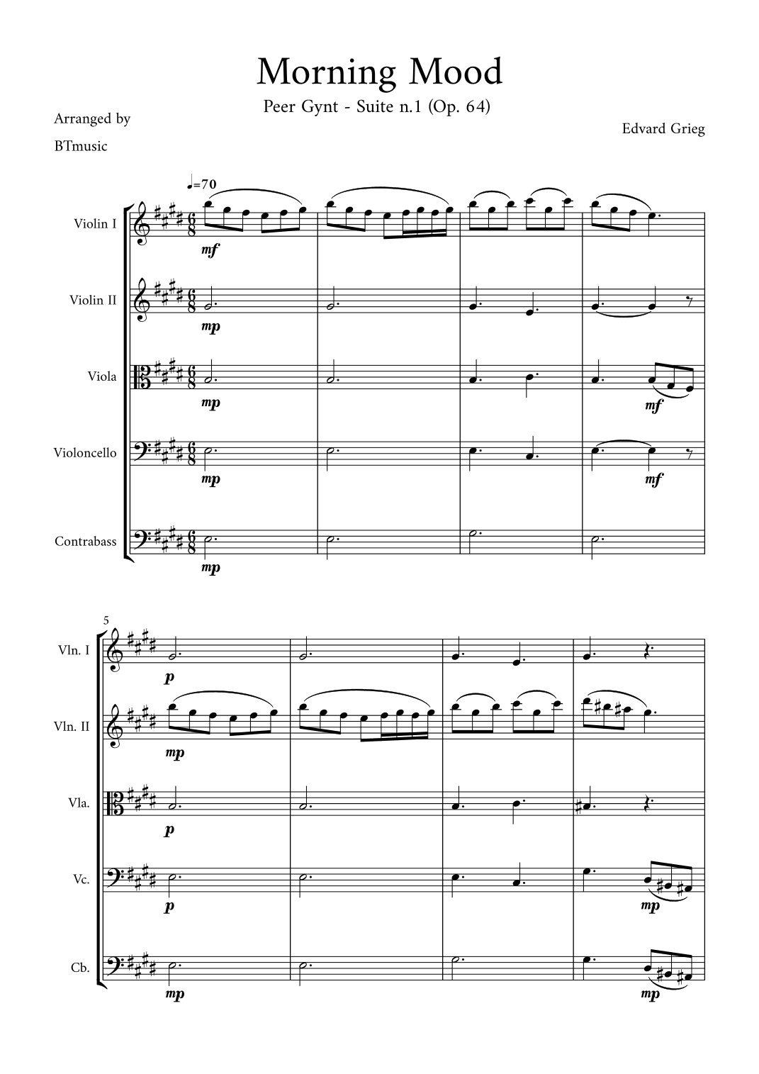 Morning Mood (Peer Gynt Suite N.1, Op 46) (arr. BTmusic)