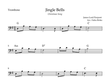 Jingle Bells (Christmas Song) for Trombone Solo with Chords (arr. Fabio Britto)