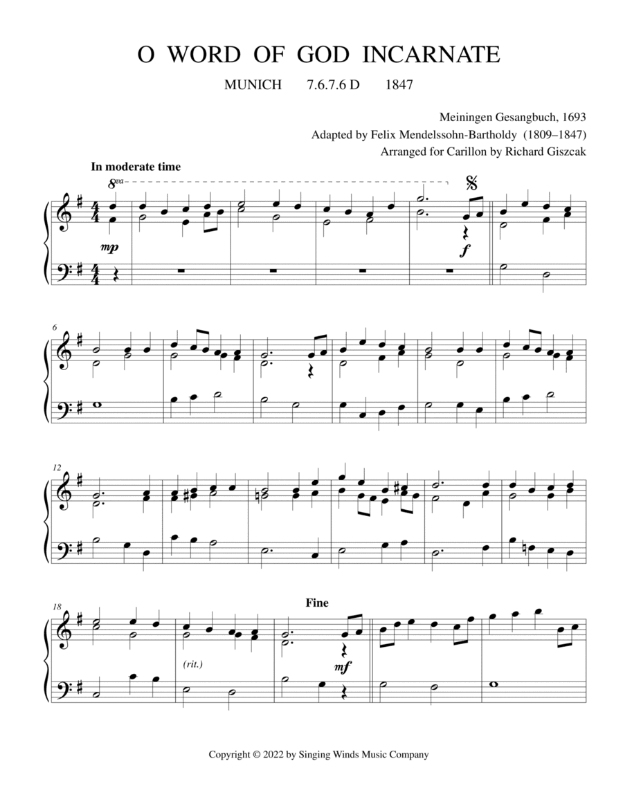 O Word of God Incarnate  (MUNICH) (arr. Richard Giszczak)