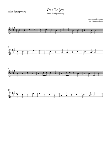 Ode To Joy (from Beethoven's 9th Symphony) for Alto Saxophone Solo (arr. Fernando Britto)
