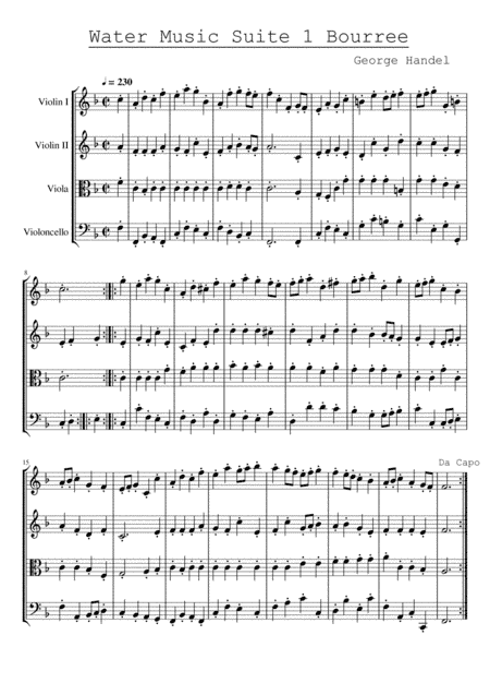 George Handel Water Music Suite 1 (Bourree + Hornpipe) for String Quartet (arr. Sofia Zaitseva)