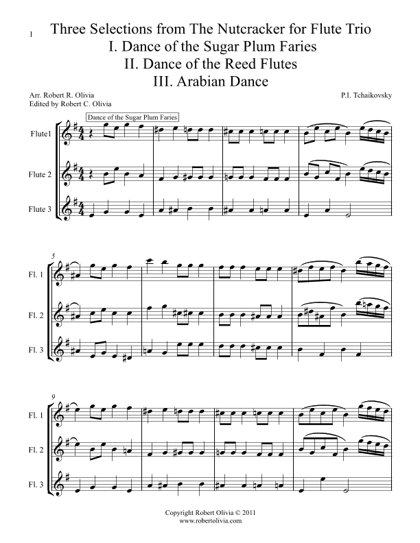 Three Selections from the Nutcrcker for Flute Trio (arr. Robert C. Olivia)