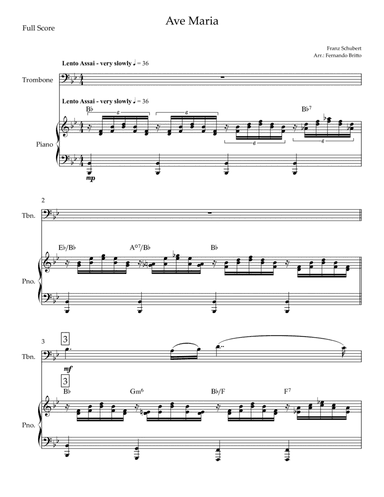 Ave Maria (Franz Schubert) for Trombone Solo and Piano with Chords (arr. Fernando Britto)