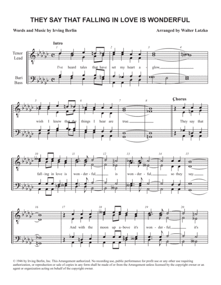 They Say It's Wonderful (arr. Walter Latzko)