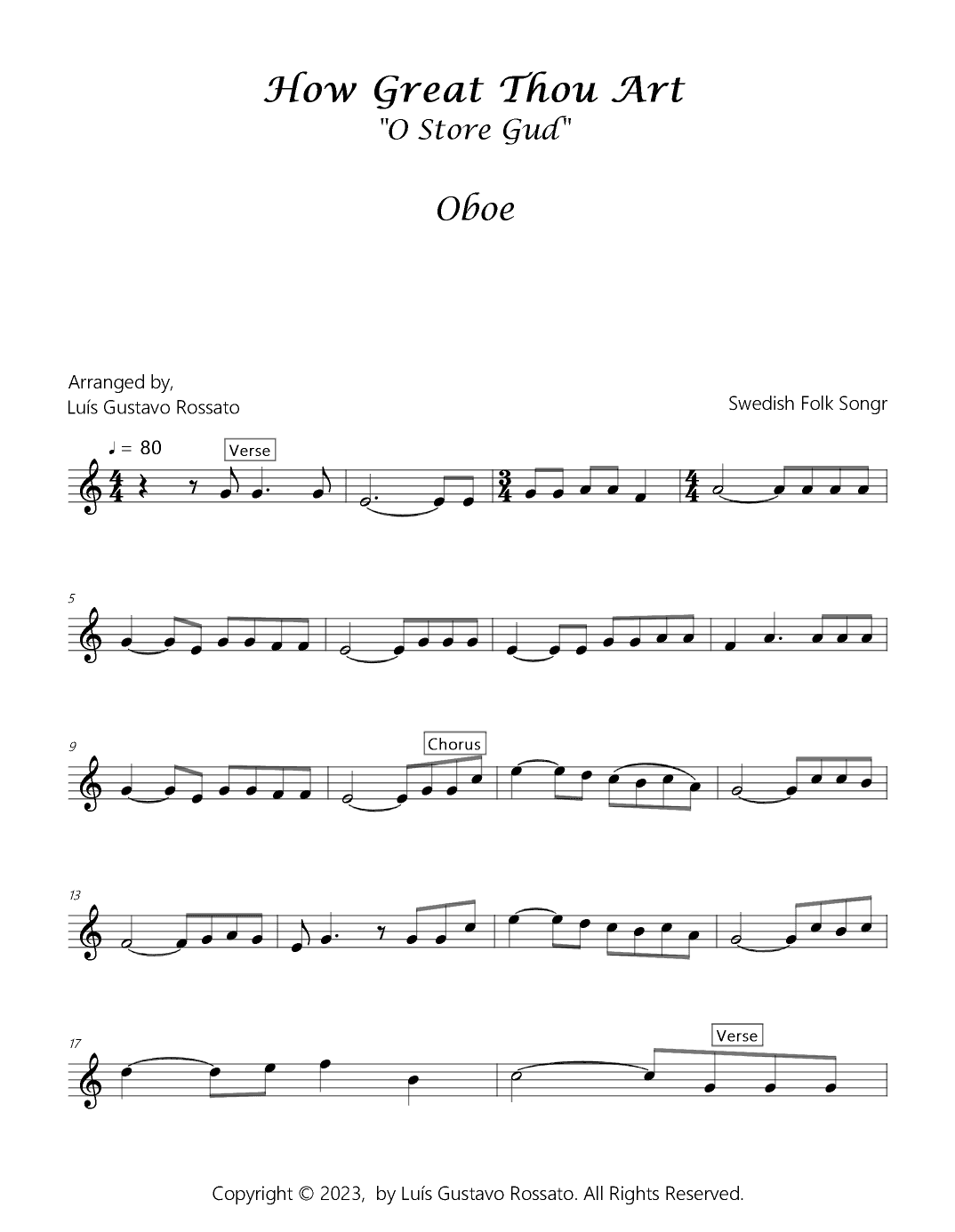 How Great Thou Art (O Store Gud) - Oboe (arr. Luís Gustavo Rossato)