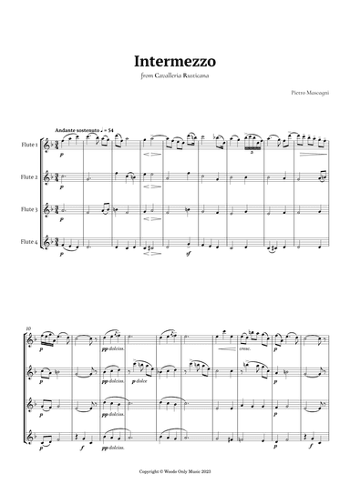 Intermezzo from Cavalleria Rusticana by Mascagni for Flute Quartet (arr. Ander)