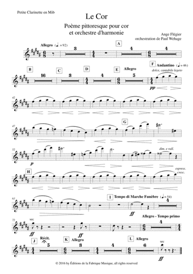 Ange Flégier: Le Cor for solo horn and concert band, Eb clarinet part (arr. Paul Wehage)