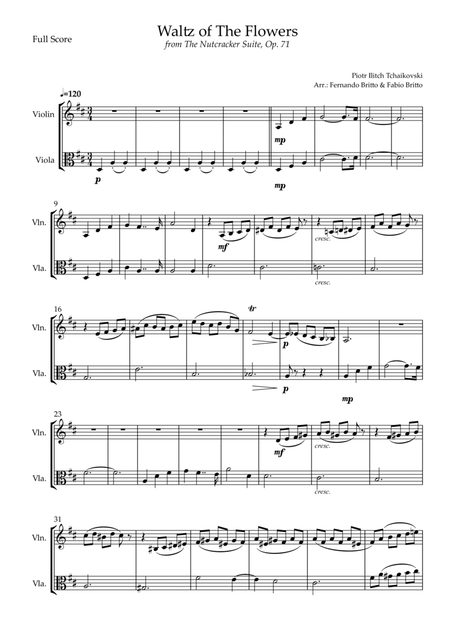 Waltz of The Flowers - from Nutcracker (P. I. Tchaikovsky) for Violin & Viola Duo (arr. Fernando Britto, Fabio Britto)
