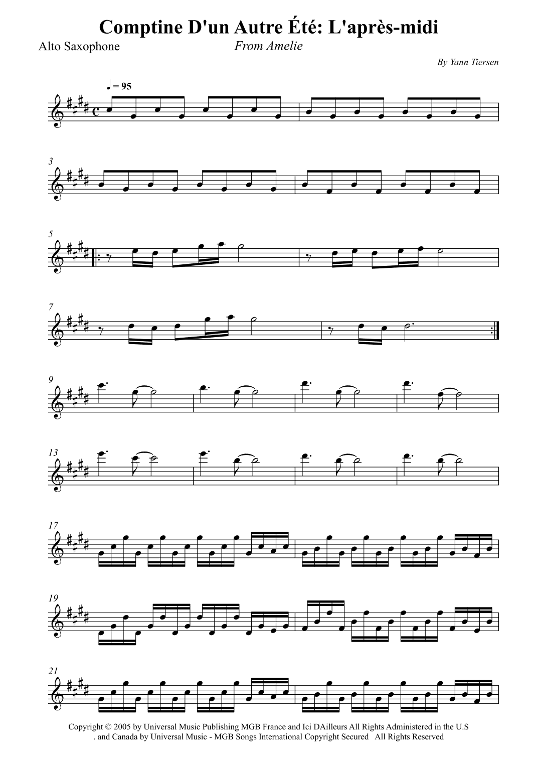 Comptine D'un Autre Été: L'après-midi (arr. Wesley S. SIlva)