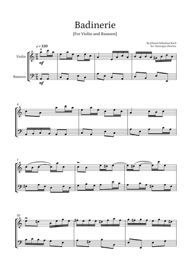 Badinerie by J. S. Bach (For Violin and Bassoon) (arr. Henrique Oliveira)