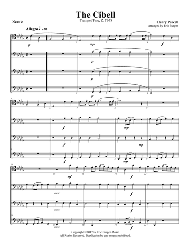 The Cibell (Trumpet Voluntary) for Trombone or Low Brass Quartet (arr. Eric Burger Music)