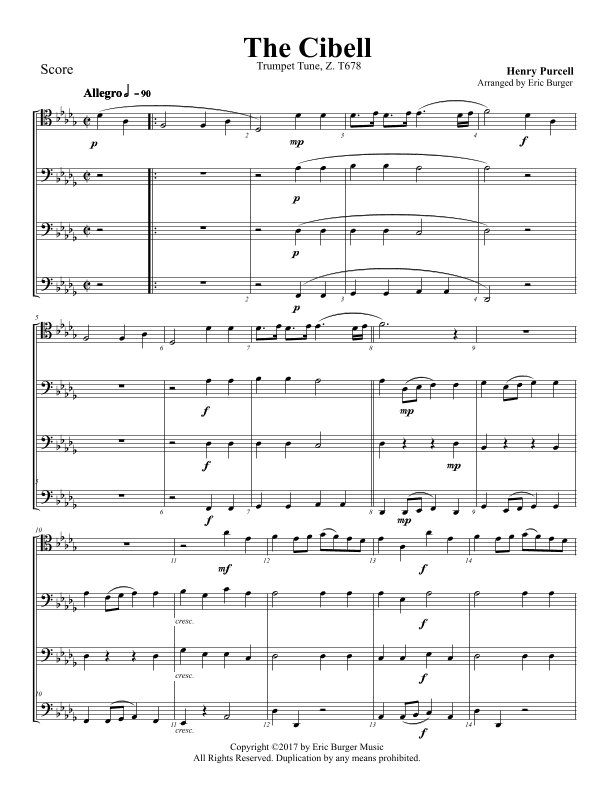 The Cibell (Trumpet Voluntary) for Trombone or Low Brass Quartet (arr. Eric Burger Music)