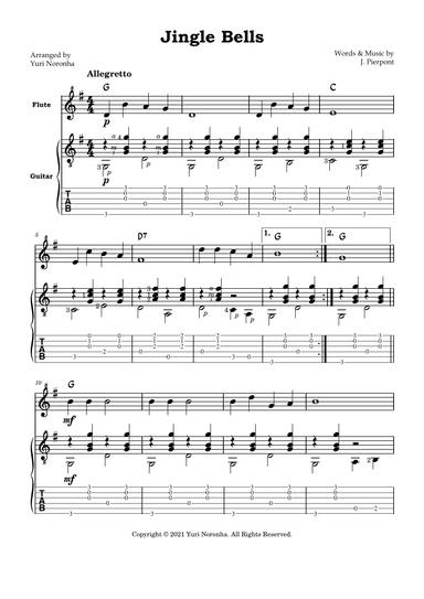 Jingle Bells - For Flute and Acoustic Guitar (with TAB Guitar) (arr. Yuri Noronha)