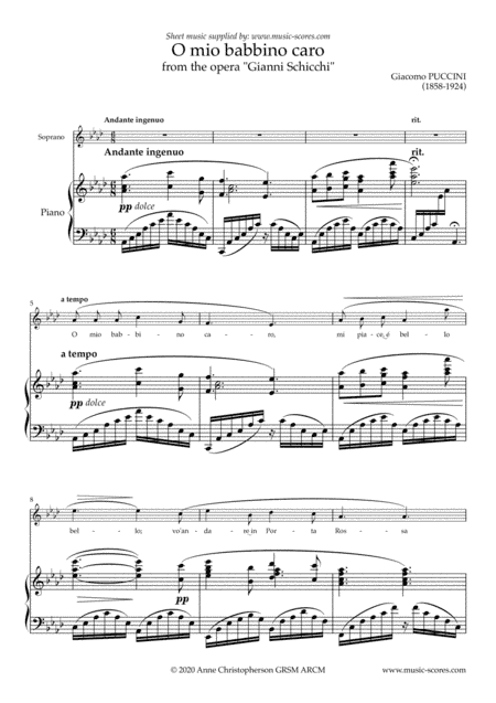 O Mio Babbino Caro - Voice and Piano (arr. Anne Christopherson GRSM ARCM)