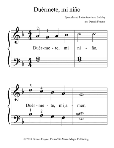 Duérmete, mi niño (Duermete mi nino) (big alpha note notation) (arr. Dennis Frayne)