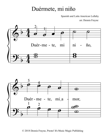 Duérmete, mi niño (Duermete mi nino) (big alpha note notation) (arr. Dennis Frayne)