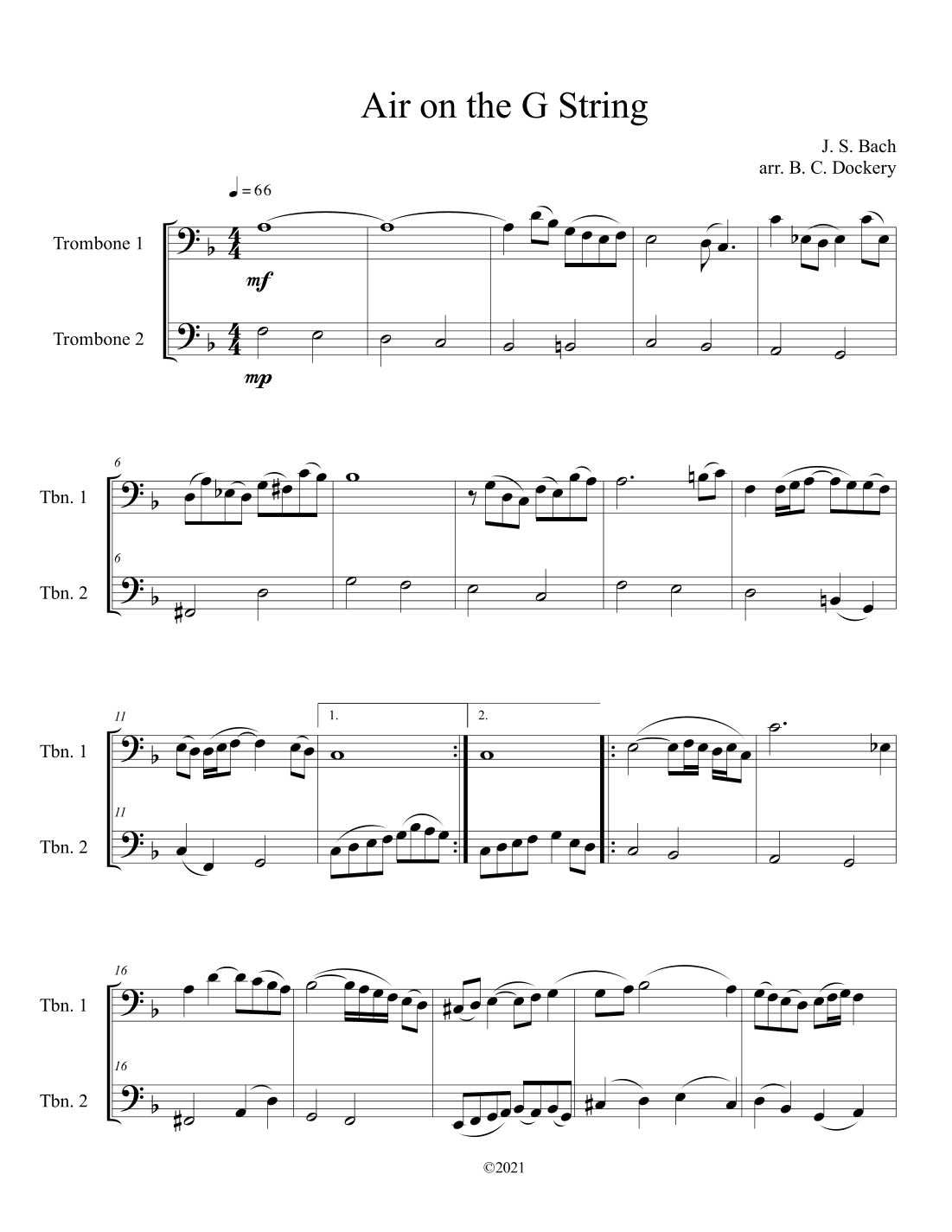 Air on the G String (Trombone Duet) (arr. B. C. Dockery)
