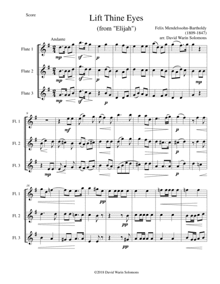 Lift thine eyes (from Elijah) for 3 flutes (arr. David Warin Solomons)