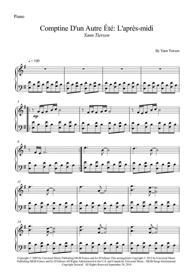 Comptine D'un Autre Été: L'après-midi (arr. Wesley S. SIlva)