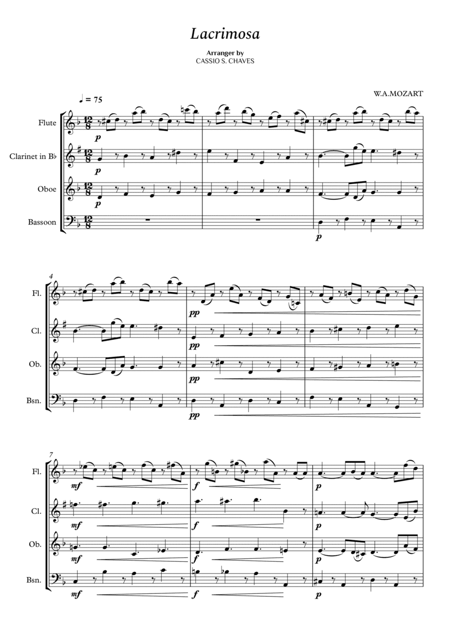 Mozart - Lacrimosa for Woodwind Quartet (arr. Cássio Silva Chaves)