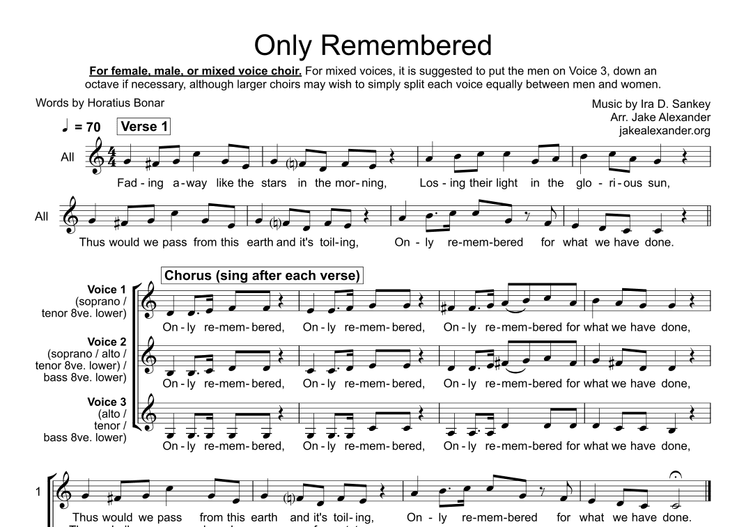 Only Remembered -  SSA/TTB/SAT/SAB a cappella (arr. Jake Alexander)