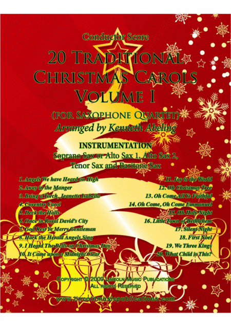 20 Traditional Christmas Carols Volume I (for Saxophone Quartet SATB or AATB) (arr. Kenneth Abeling)