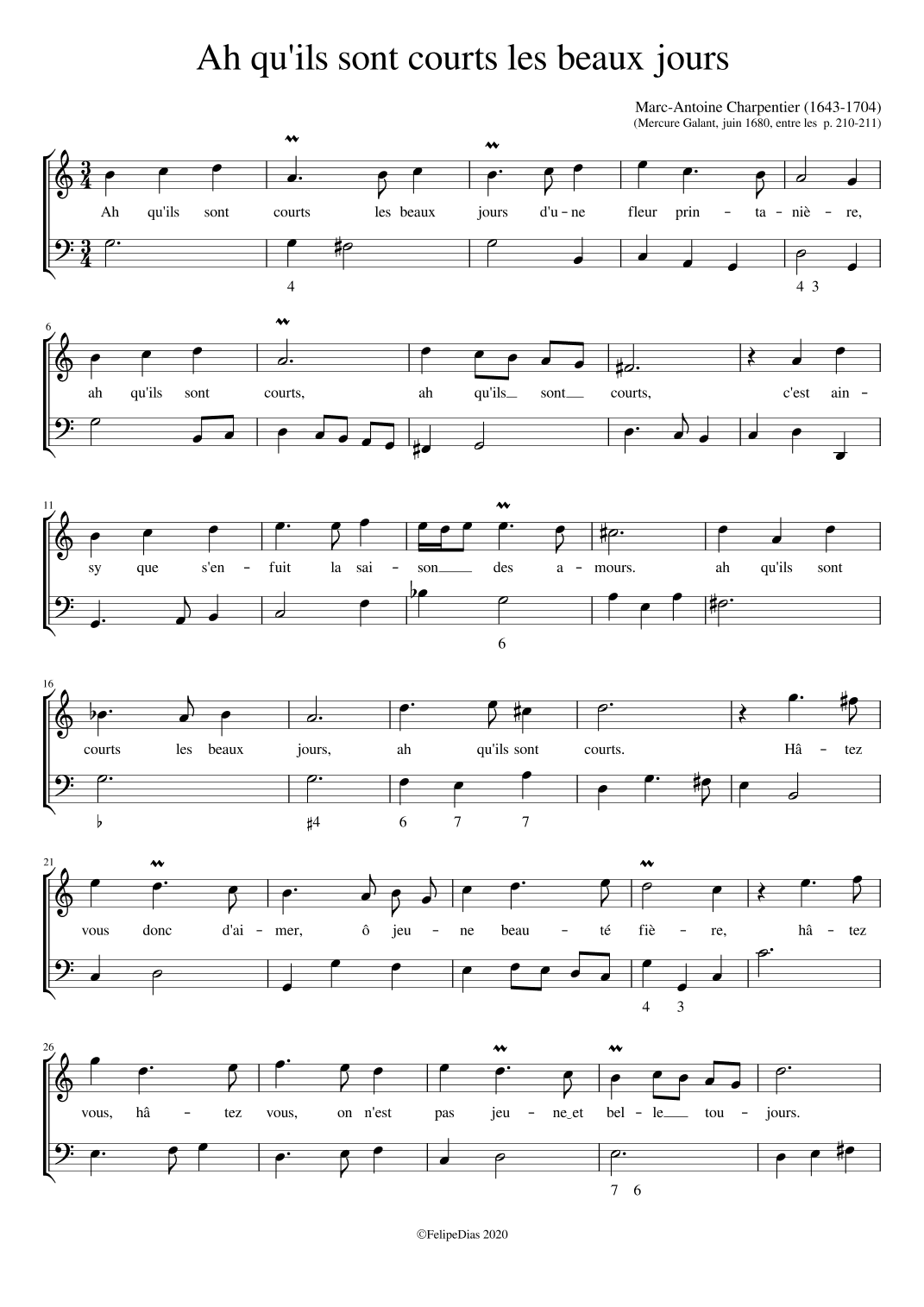 Ah qu'ils sont courts les beaux jours (arr. Early Music Scores)