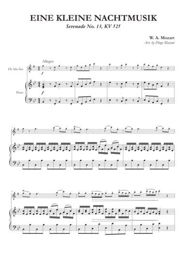 Eine Kleine Nachtmusik (1st Mov.) for Alto Saxophone and Piano (arr. Diego Marani)