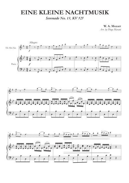 Eine Kleine Nachtmusik (1st Mov.) for Alto Saxophone and Piano (arr. Diego Marani)