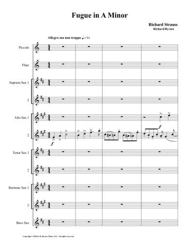 Fugue in A Minor by Richard Strauss for Strauss - Fugue - Saxophone Nonet + Piccolo, Flute (arr. Richard Byrnes)